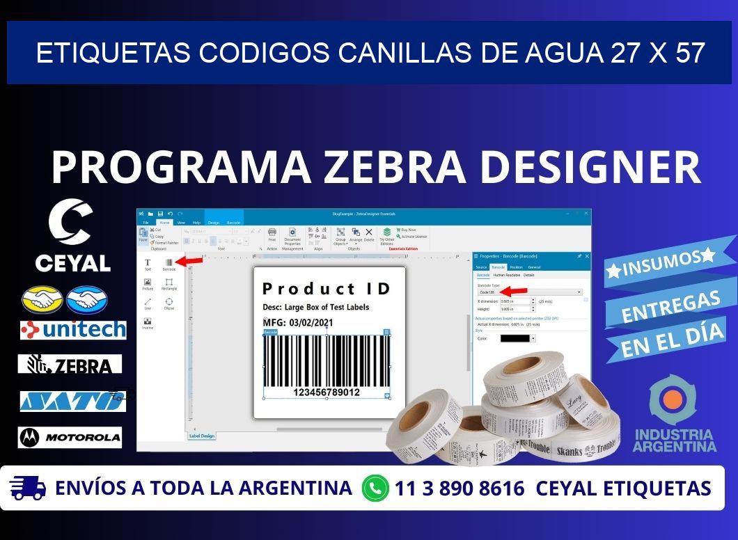 ETIQUETAS CODIGOS CANILLAS DE AGUA 27 x 57