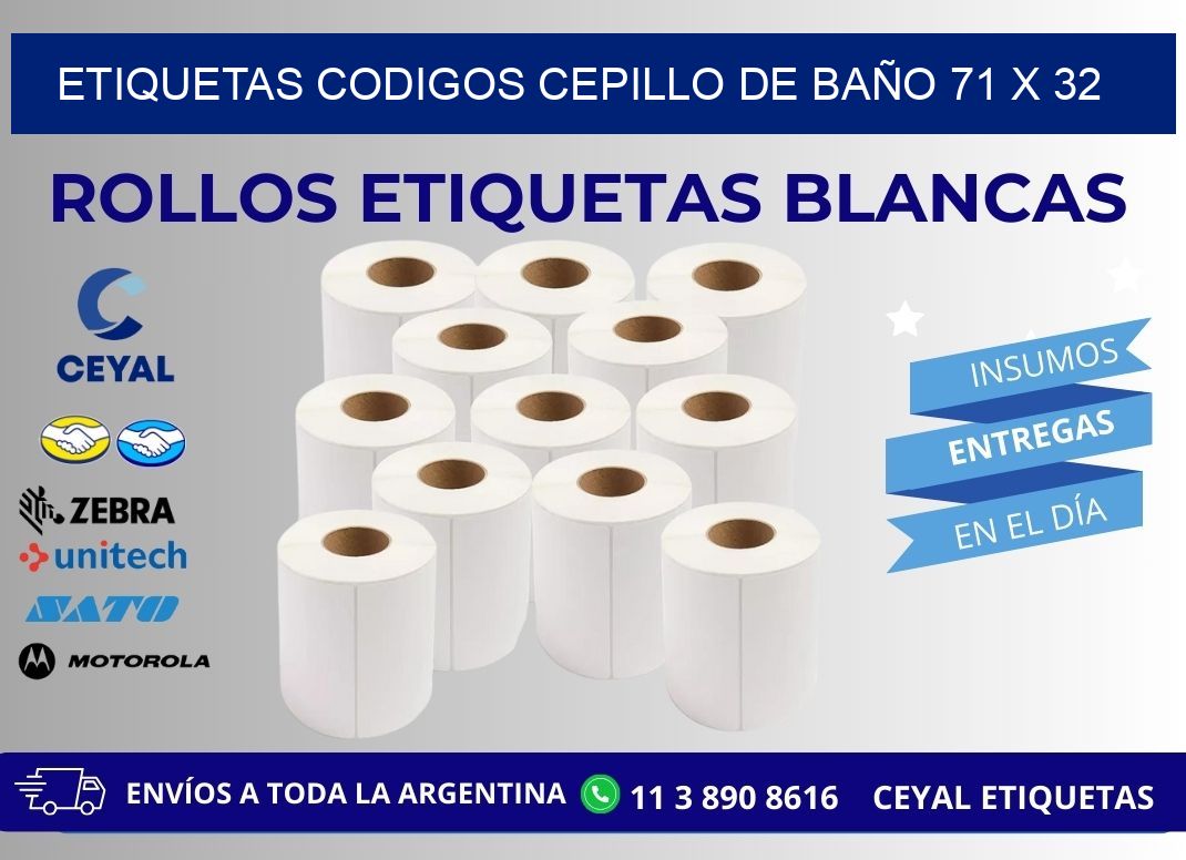 ETIQUETAS CODIGOS CEPILLO DE BAÑO 71 x 32
