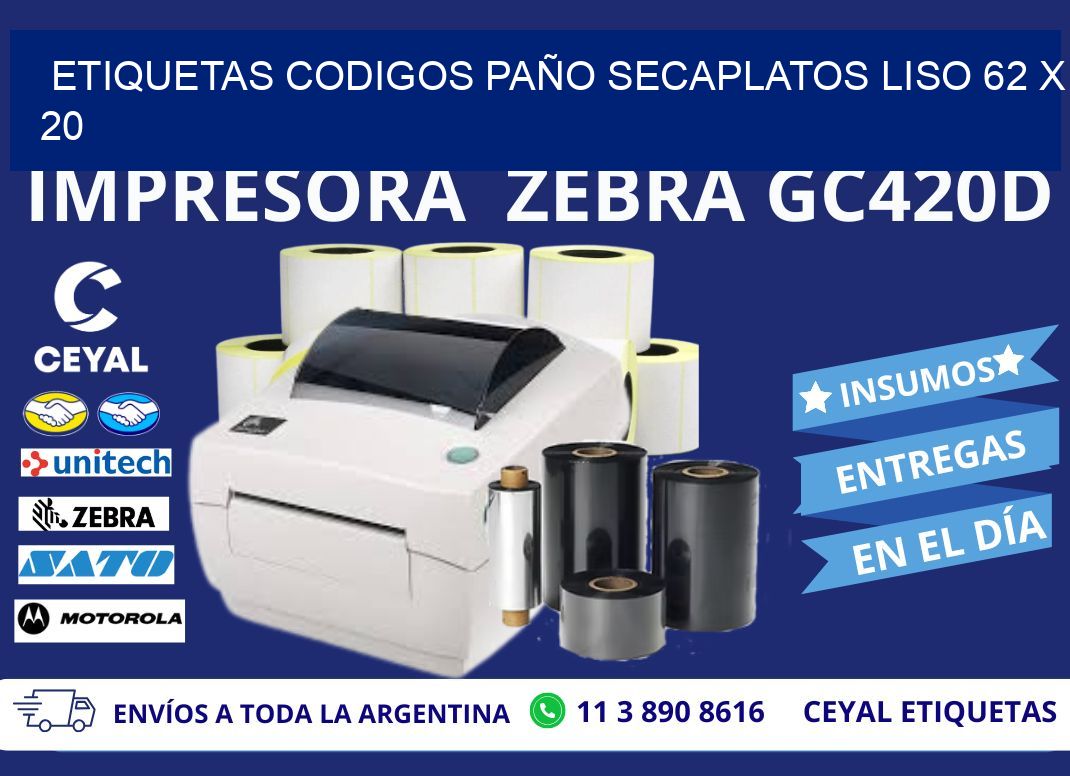 ETIQUETAS CODIGOS PAÑO SECAPLATOS LISO 62 x 20