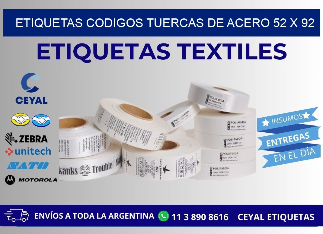 ETIQUETAS CODIGOS TUERCAS DE ACERO 52 x 92