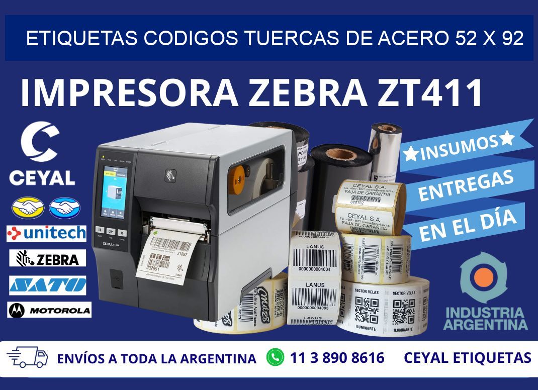 ETIQUETAS CODIGOS TUERCAS DE ACERO 52 x 92