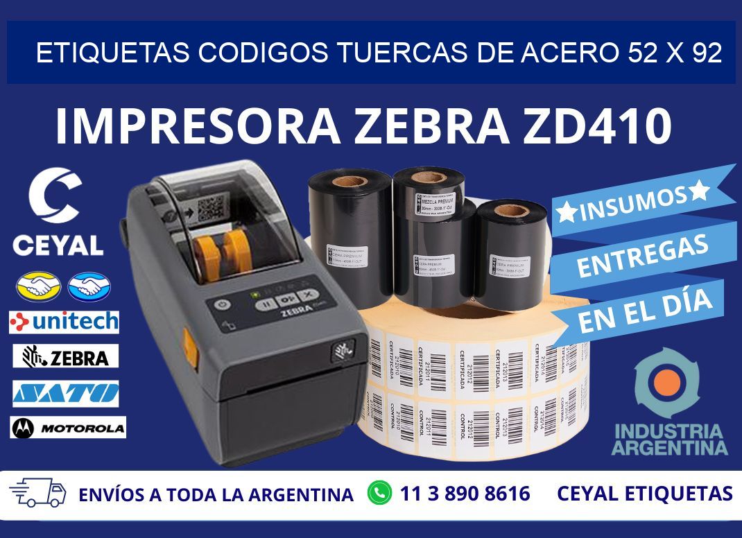ETIQUETAS CODIGOS TUERCAS DE ACERO 52 x 92