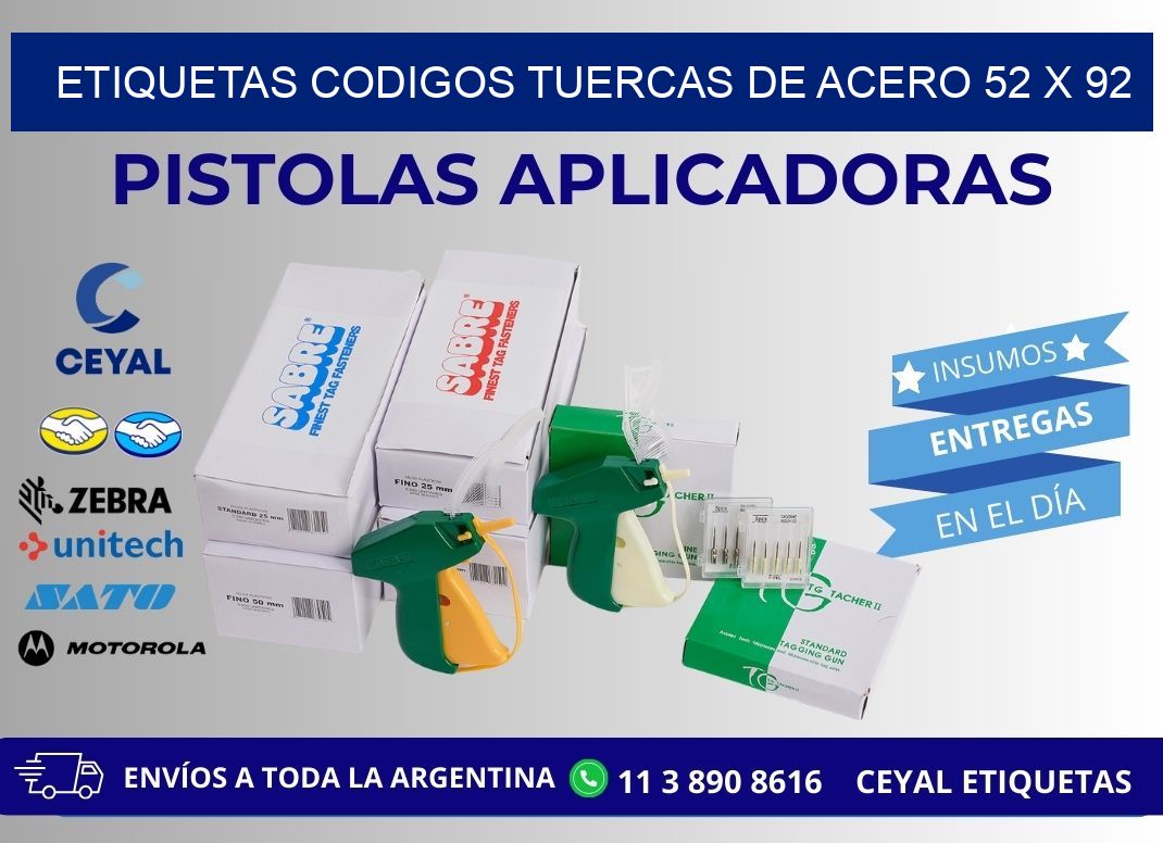 ETIQUETAS CODIGOS TUERCAS DE ACERO 52 x 92