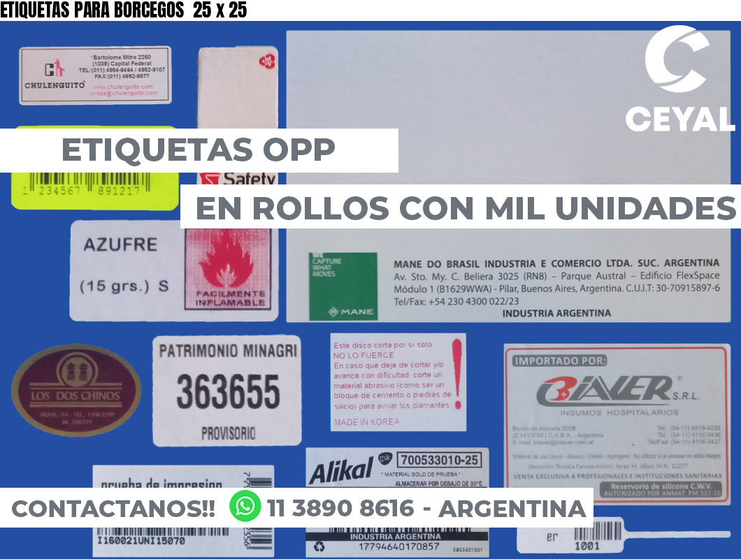 ETIQUETAS PARA BORCEGOS  25 x 25