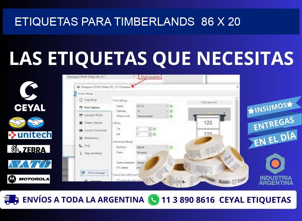 ETIQUETAS PARA TIMBERLANDS  86 x 20