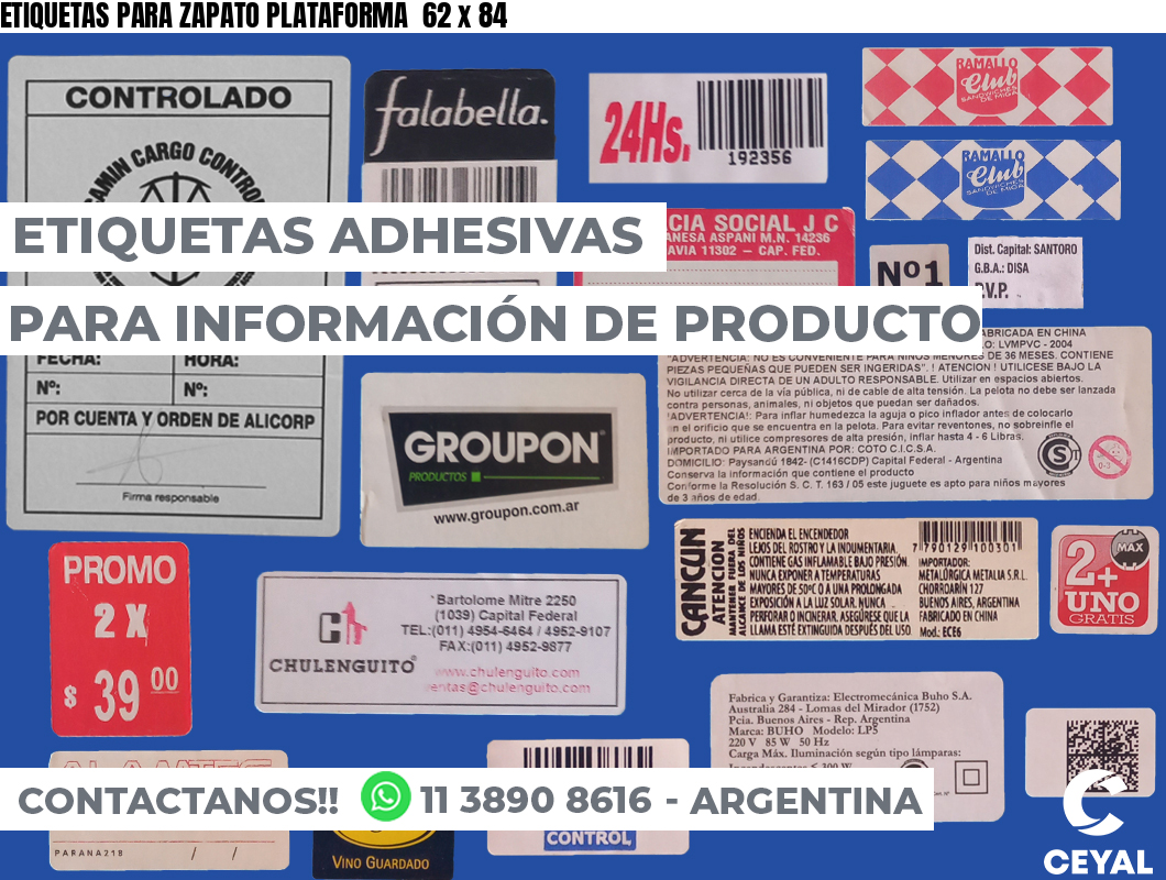 ETIQUETAS PARA ZAPATO PLATAFORMA  62 x 84
