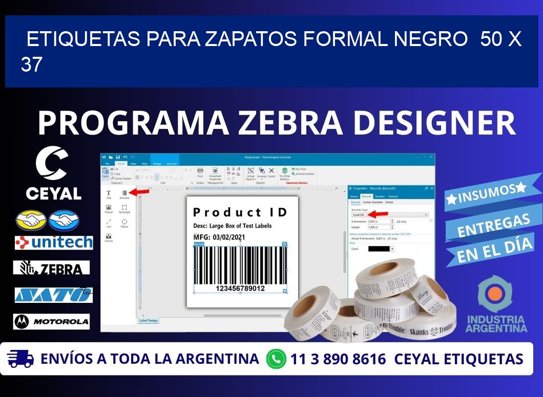 ETIQUETAS PARA ZAPATOS FORMAL NEGRO  50 x 37