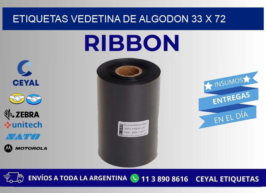 ETIQUETAS VEDETINA DE ALGODON 33 x 72