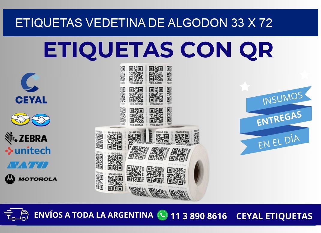 ETIQUETAS VEDETINA DE ALGODON 33 x 72