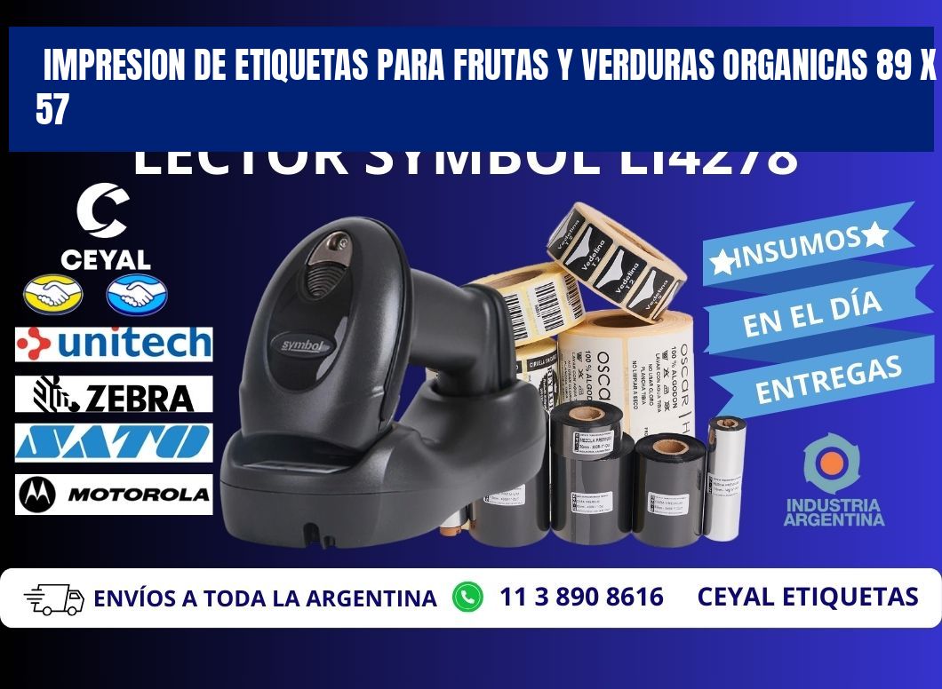 IMPRESION DE ETIQUETAS PARA FRUTAS Y VERDURAS ORGANICAS 89 x 57