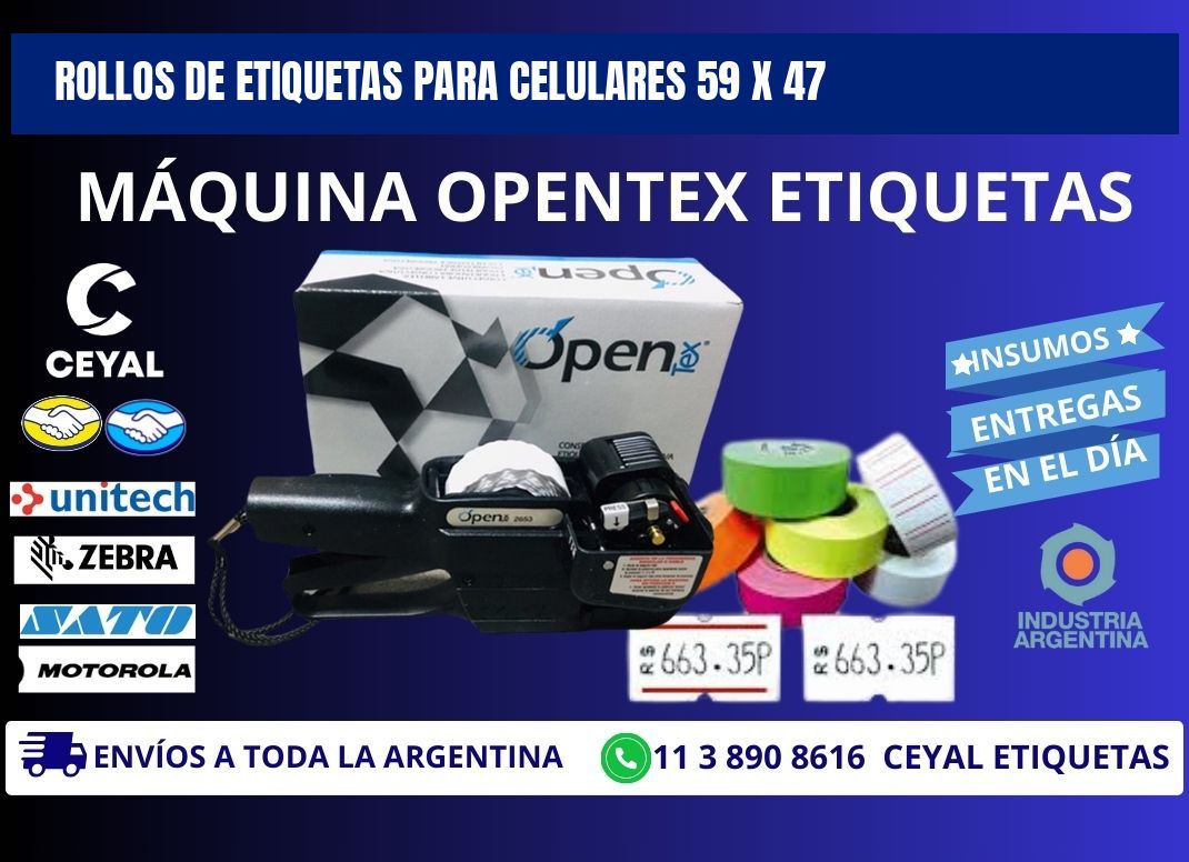 ROLLOS DE ETIQUETAS PARA CELULARES 59 x 47