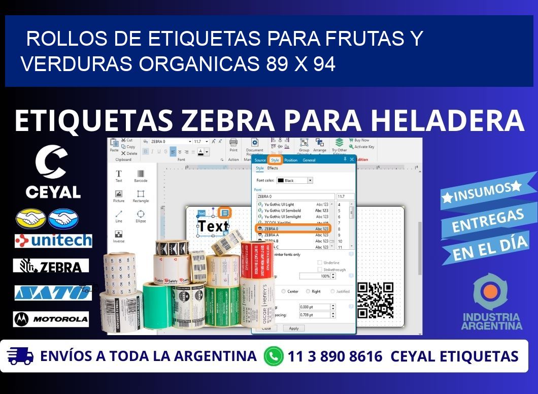 ROLLOS DE ETIQUETAS PARA FRUTAS Y VERDURAS ORGANICAS 89 x 94