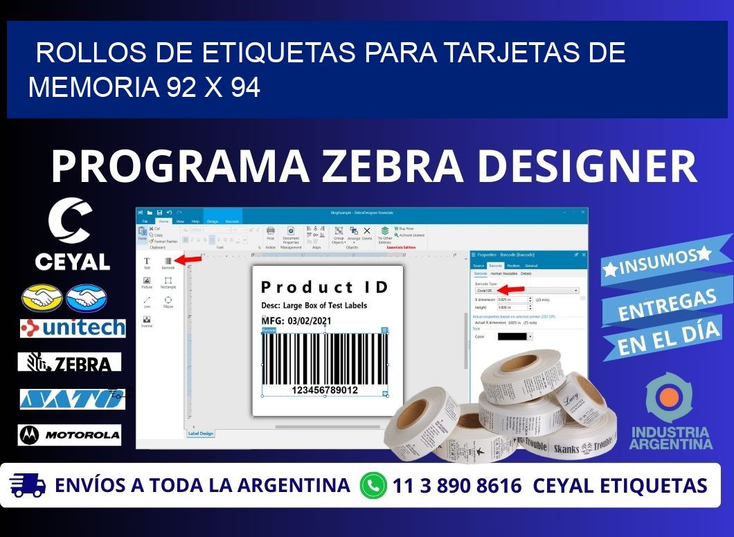 ROLLOS DE ETIQUETAS PARA TARJETAS DE MEMORIA 92 x 94