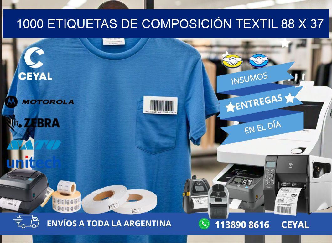1000 ETIQUETAS DE COMPOSICIÓN TEXTIL 88 x 37