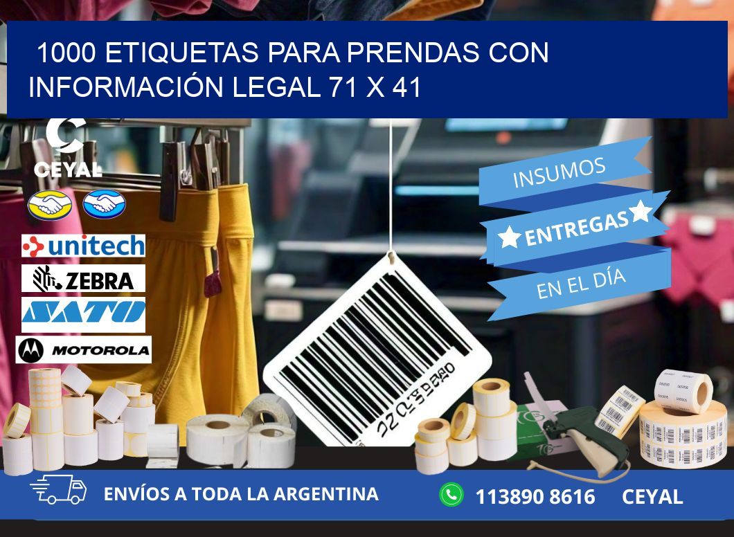 1000 ETIQUETAS PARA PRENDAS CON INFORMACIÓN LEGAL 71 x 41