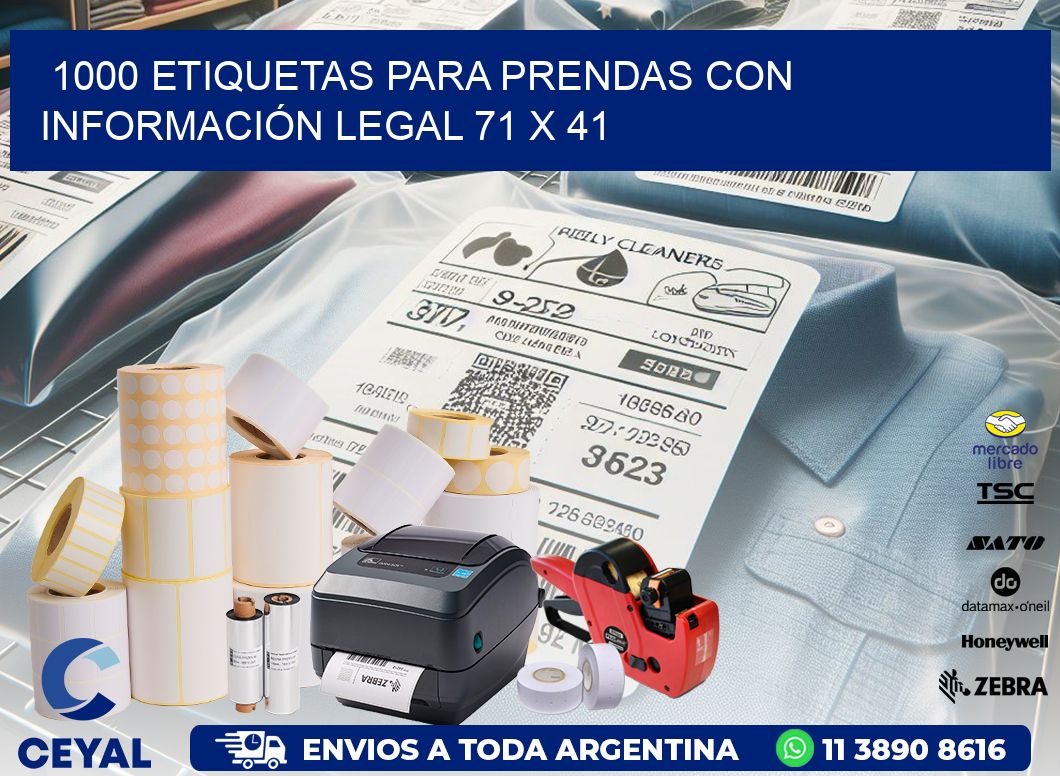 1000 ETIQUETAS PARA PRENDAS CON INFORMACIÓN LEGAL 71 x 41