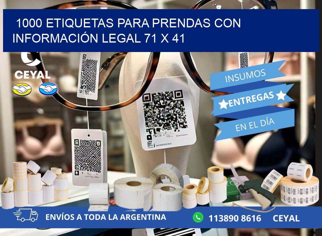 1000 ETIQUETAS PARA PRENDAS CON INFORMACIÓN LEGAL 71 x 41