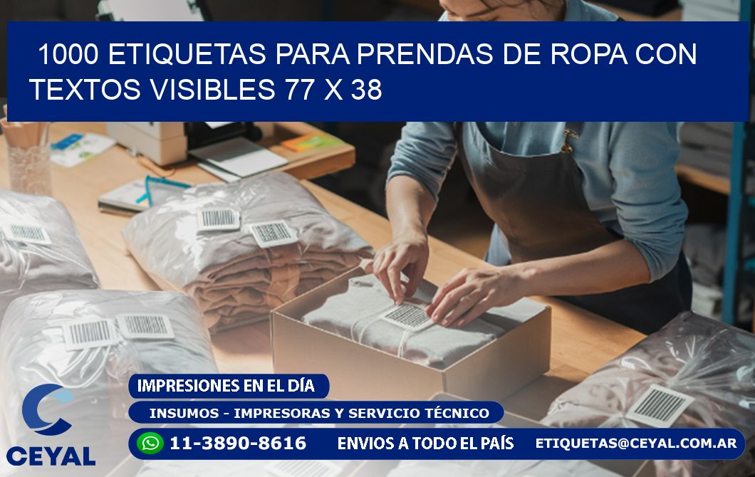 1000 ETIQUETAS PARA PRENDAS DE ROPA CON TEXTOS VISIBLES 77 x 38