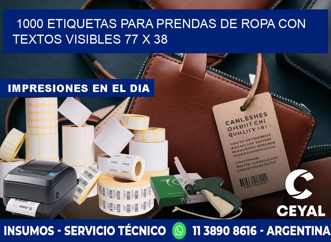 1000 ETIQUETAS PARA PRENDAS DE ROPA CON TEXTOS VISIBLES 77 x 38