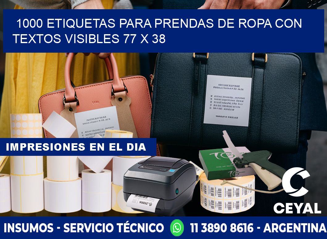 1000 ETIQUETAS PARA PRENDAS DE ROPA CON TEXTOS VISIBLES 77 x 38