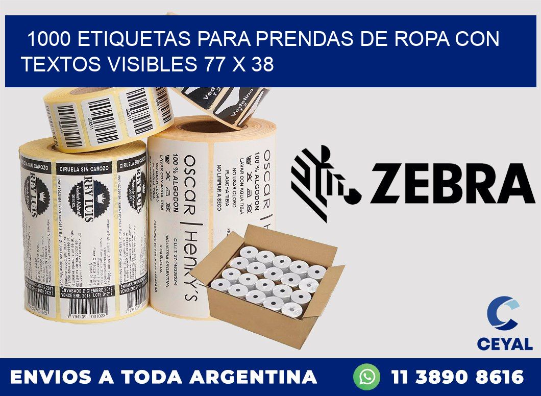 1000 ETIQUETAS PARA PRENDAS DE ROPA CON TEXTOS VISIBLES 77 x 38