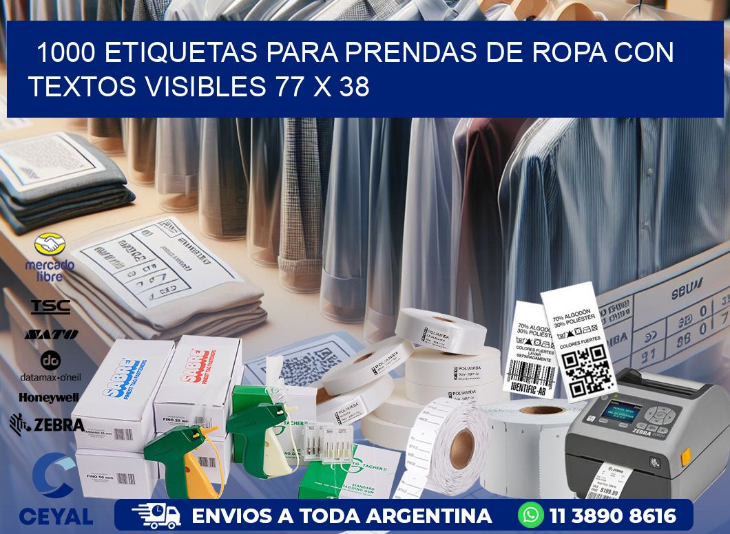 1000 ETIQUETAS PARA PRENDAS DE ROPA CON TEXTOS VISIBLES 77 x 38