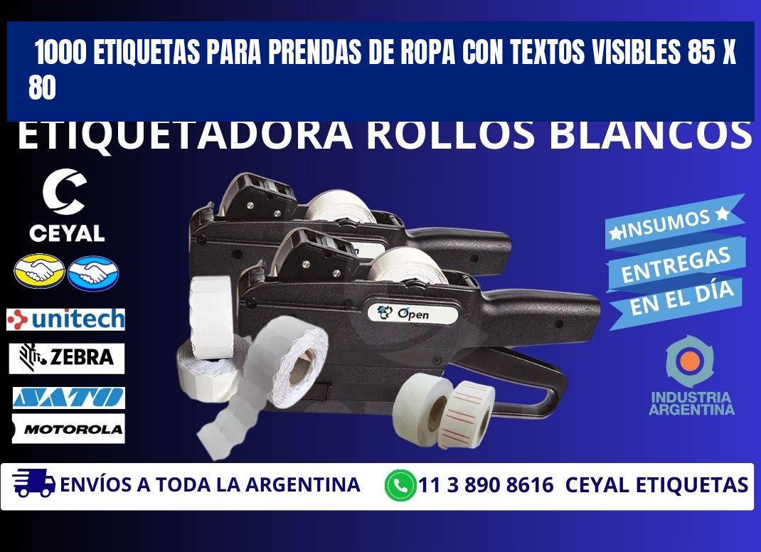 1000 ETIQUETAS PARA PRENDAS DE ROPA CON TEXTOS VISIBLES 85 x 80