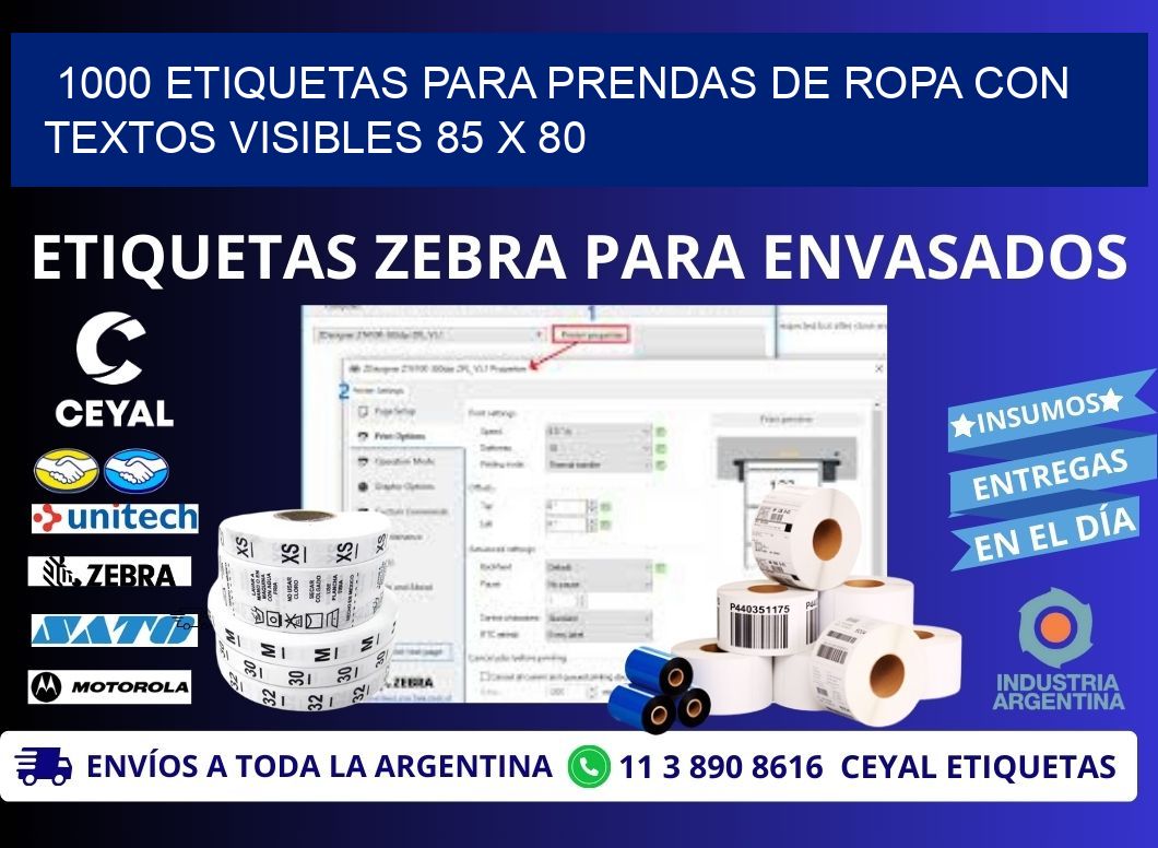 1000 ETIQUETAS PARA PRENDAS DE ROPA CON TEXTOS VISIBLES 85 x 80