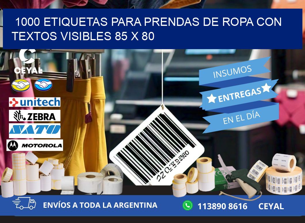 1000 ETIQUETAS PARA PRENDAS DE ROPA CON TEXTOS VISIBLES 85 x 80