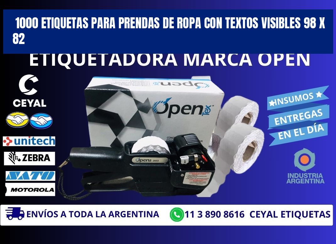 1000 ETIQUETAS PARA PRENDAS DE ROPA CON TEXTOS VISIBLES 98 x 82