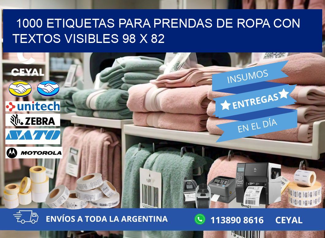 1000 ETIQUETAS PARA PRENDAS DE ROPA CON TEXTOS VISIBLES 98 x 82