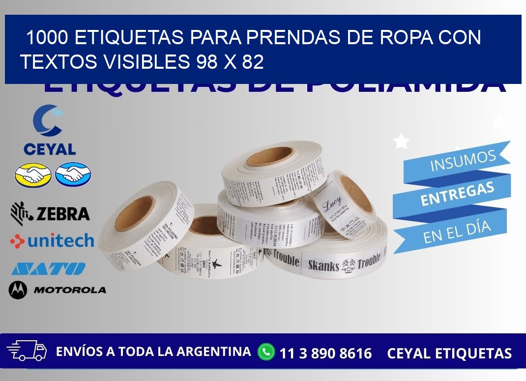 1000 ETIQUETAS PARA PRENDAS DE ROPA CON TEXTOS VISIBLES 98 x 82