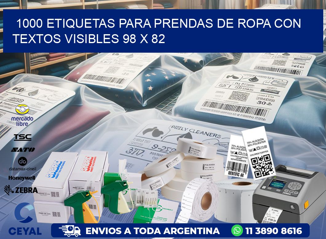 1000 ETIQUETAS PARA PRENDAS DE ROPA CON TEXTOS VISIBLES 98 x 82