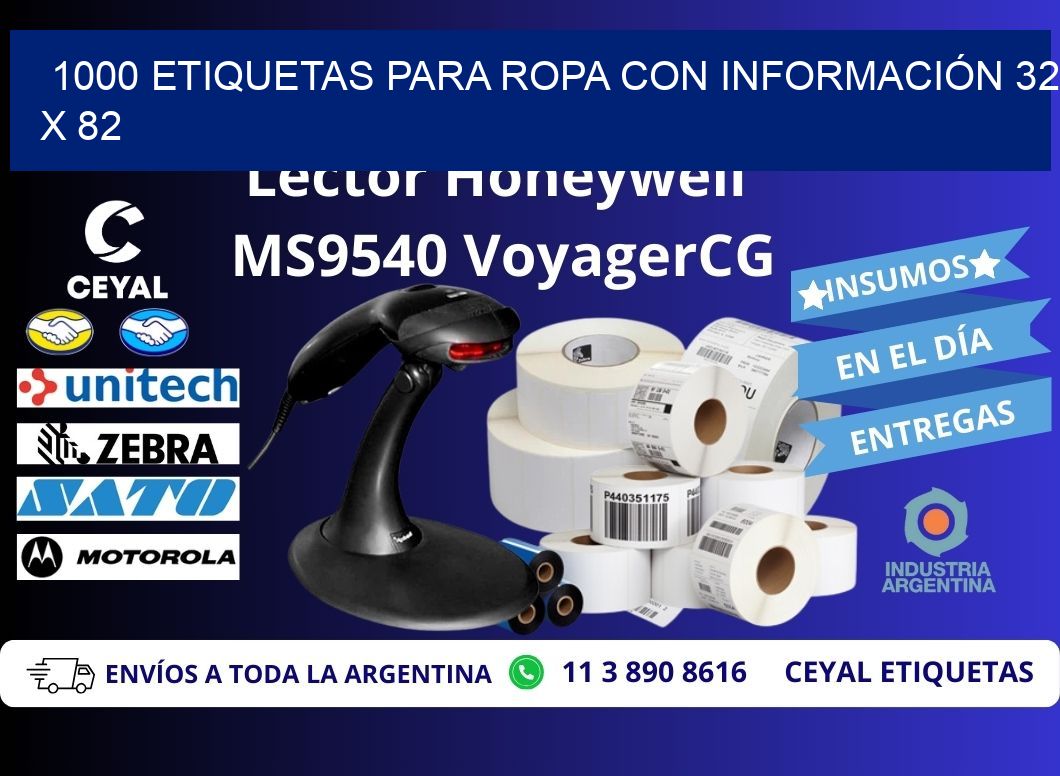 1000 ETIQUETAS PARA ROPA CON INFORMACIÓN 32 x 82