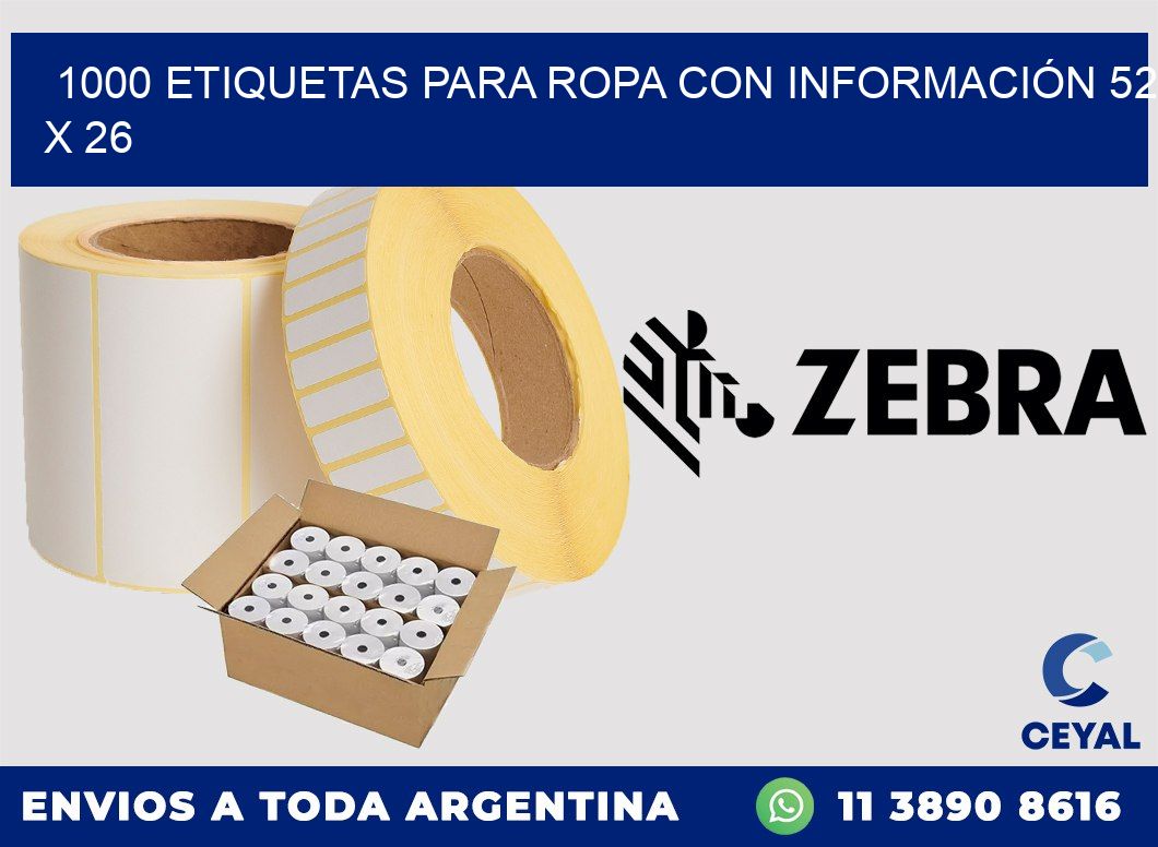 1000 ETIQUETAS PARA ROPA CON INFORMACIÓN 52 x 26