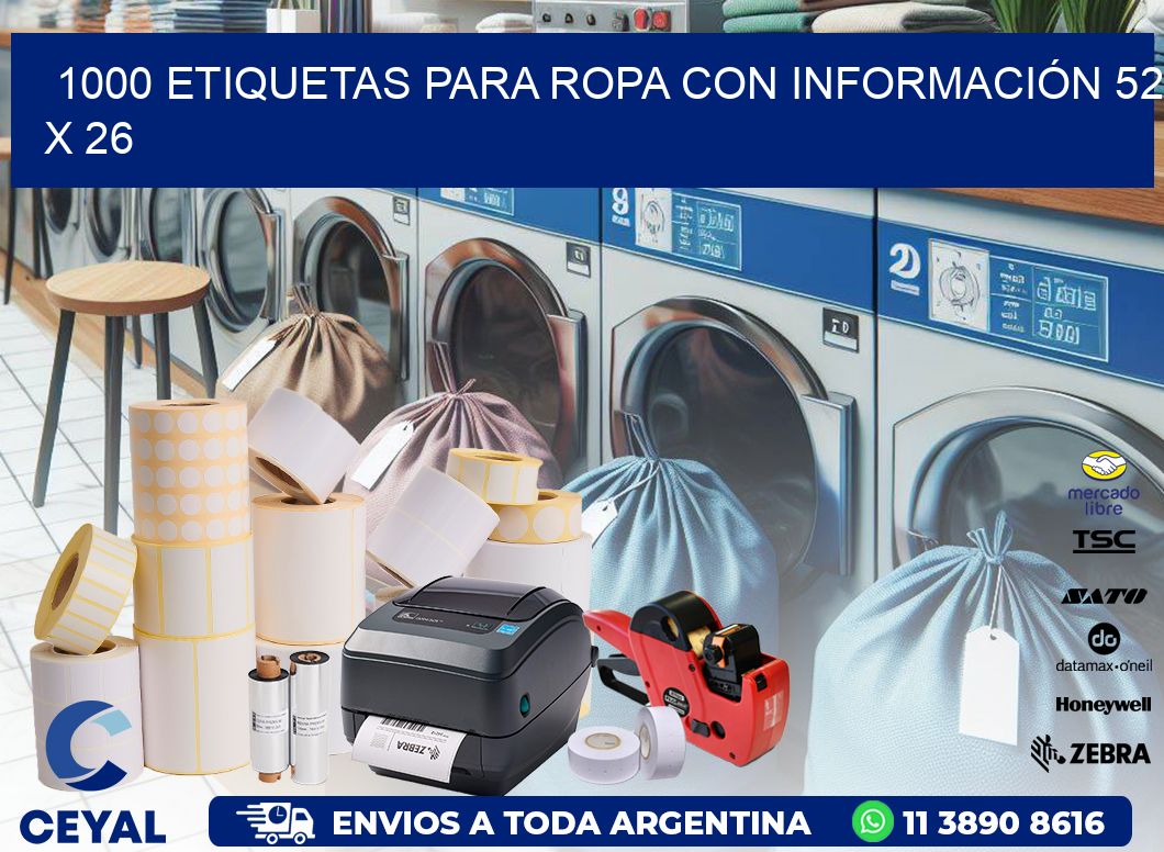 1000 ETIQUETAS PARA ROPA CON INFORMACIÓN 52 x 26