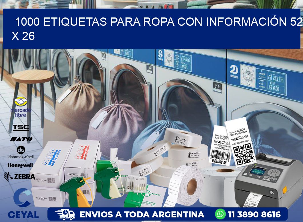 1000 ETIQUETAS PARA ROPA CON INFORMACIÓN 52 x 26