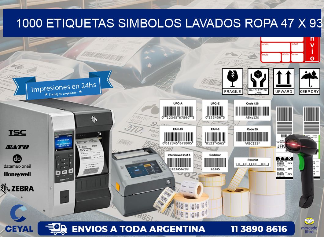 1000 ETIQUETAS SIMBOLOS LAVADOS ROPA 47 x 93
