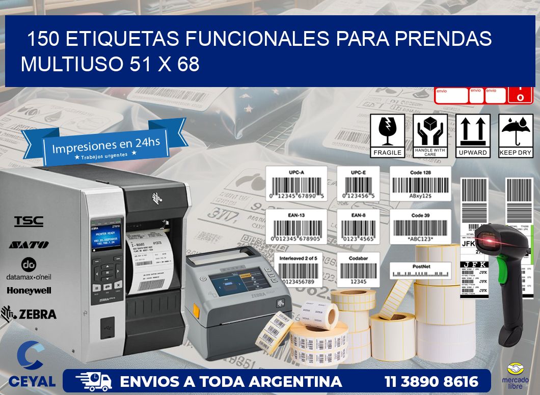 150 ETIQUETAS FUNCIONALES PARA PRENDAS MULTIUSO 51 x 68
