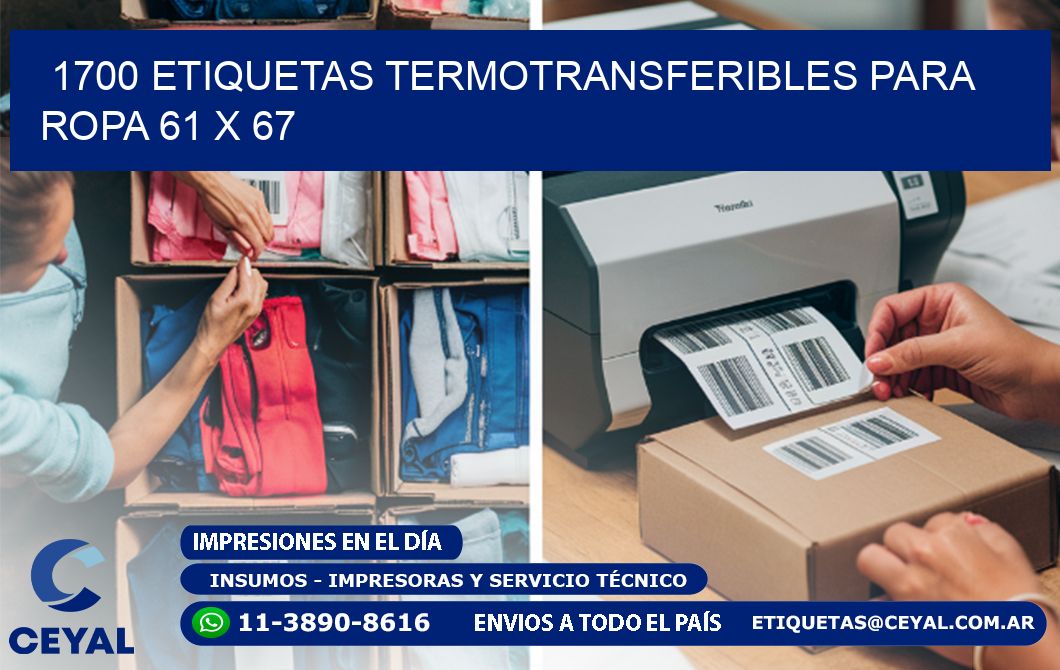 1700 ETIQUETAS TERMOTRANSFERIBLES PARA ROPA 61 x 67