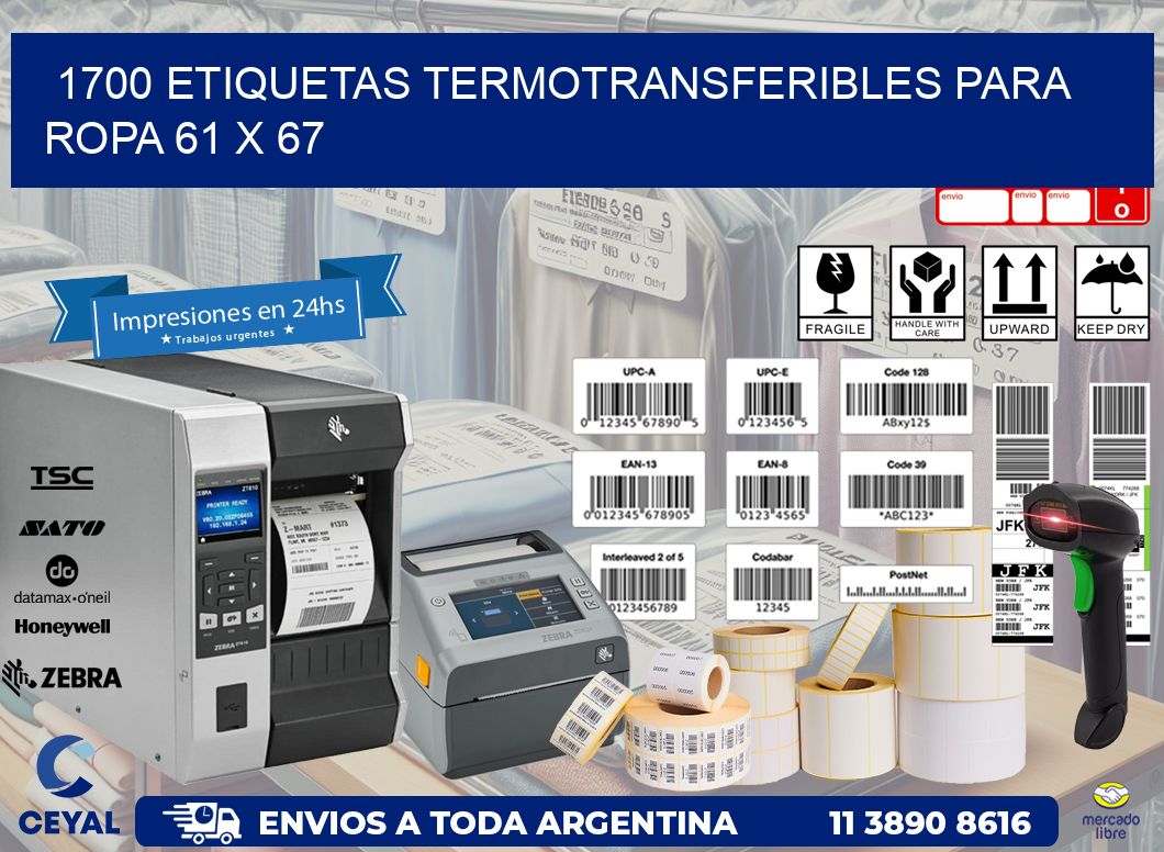 1700 ETIQUETAS TERMOTRANSFERIBLES PARA ROPA 61 x 67