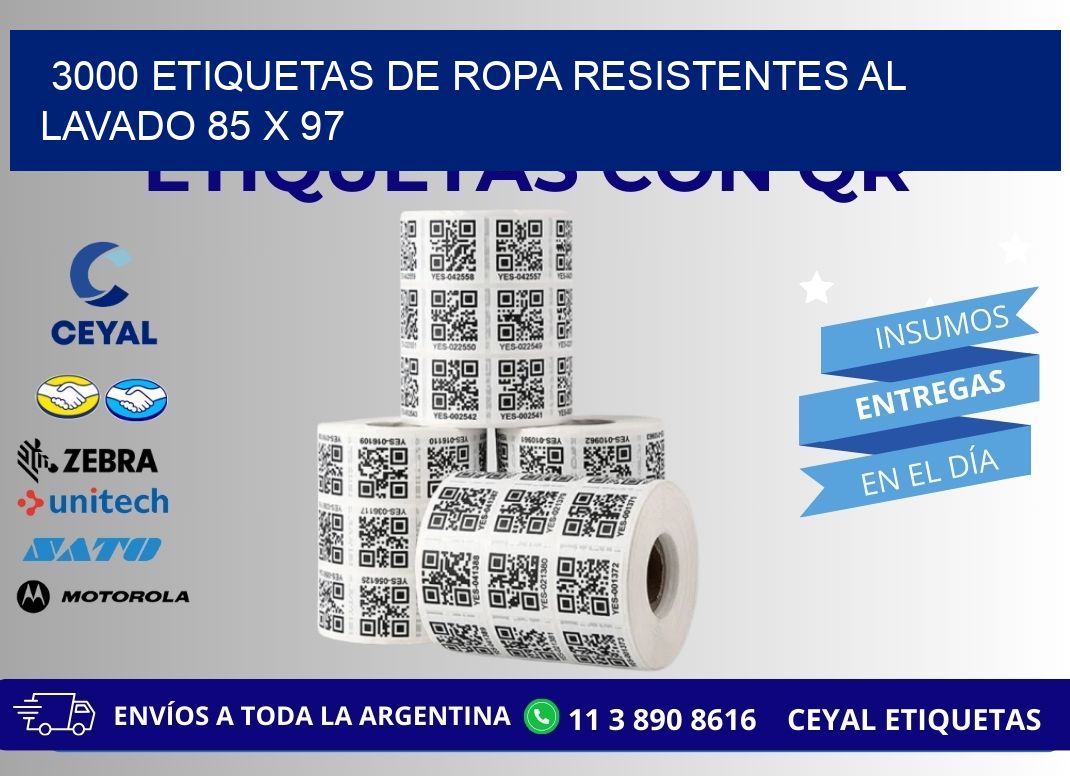 3000 ETIQUETAS DE ROPA RESISTENTES AL LAVADO 85 x 97