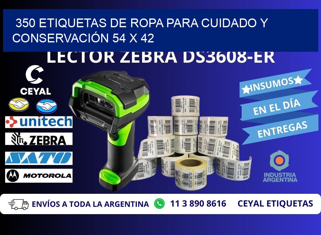 350 ETIQUETAS DE ROPA PARA CUIDADO Y CONSERVACIÓN 54 x 42