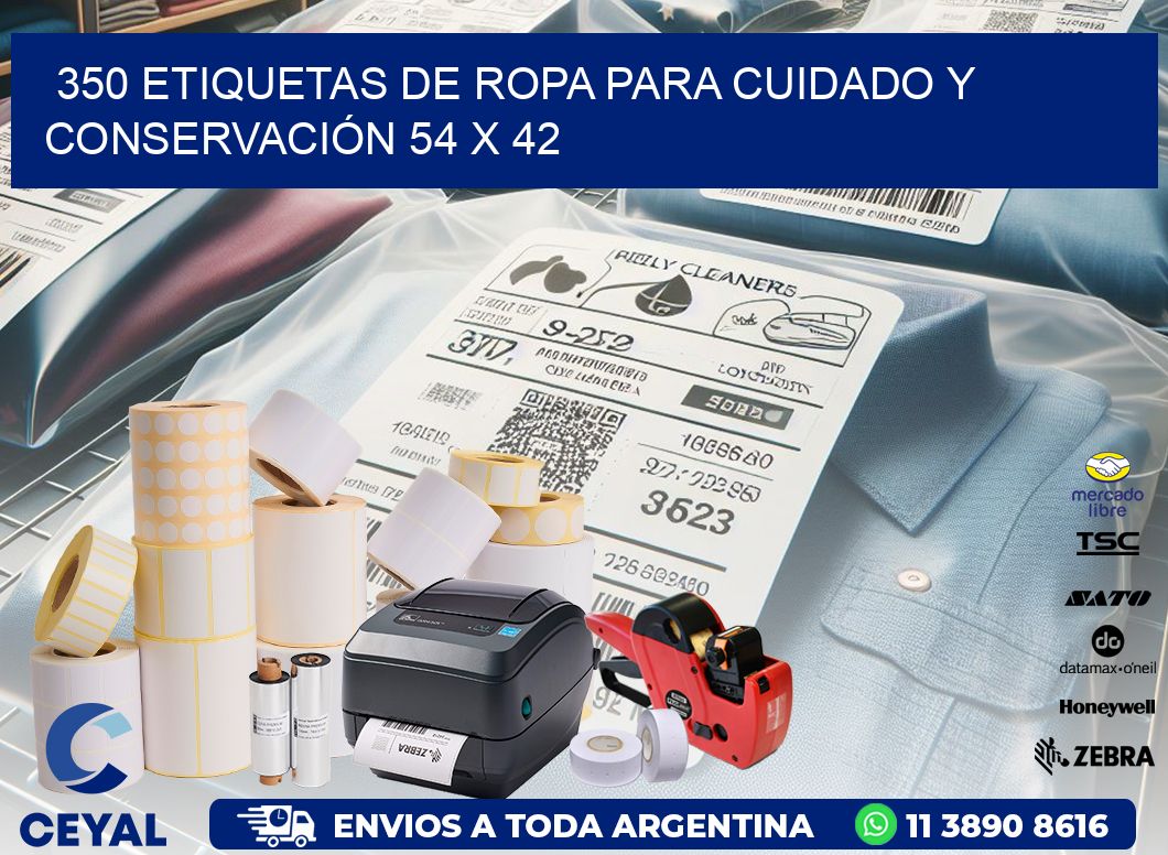 350 ETIQUETAS DE ROPA PARA CUIDADO Y CONSERVACIÓN 54 x 42