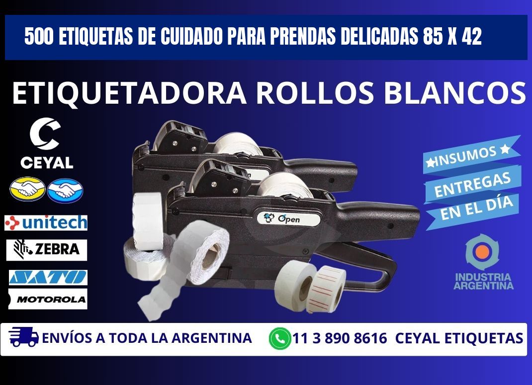 500 ETIQUETAS DE CUIDADO PARA PRENDAS DELICADAS 85 x 42