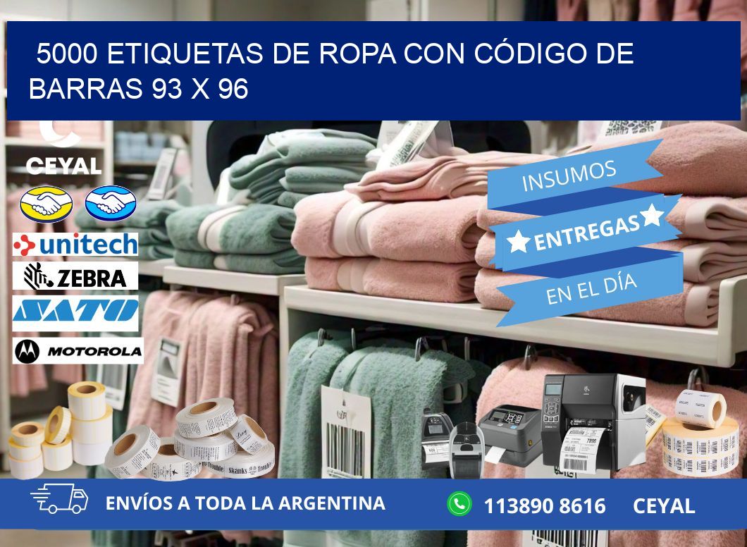 5000 ETIQUETAS DE ROPA CON CÓDIGO DE BARRAS 93 x 96