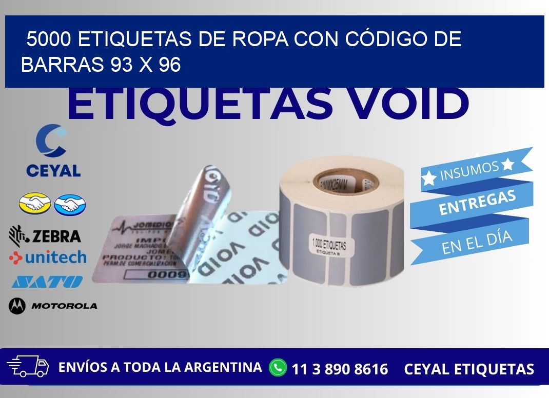 5000 ETIQUETAS DE ROPA CON CÓDIGO DE BARRAS 93 x 96