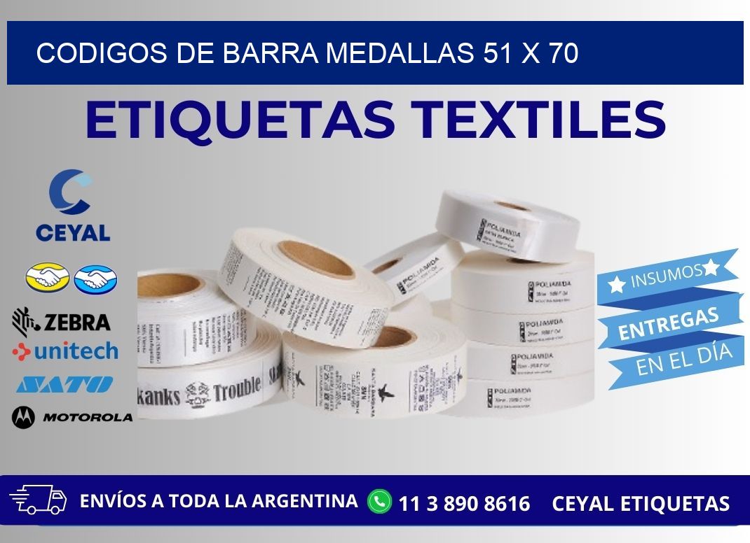 CODIGOS DE BARRA MEDALLAS 51 x 70