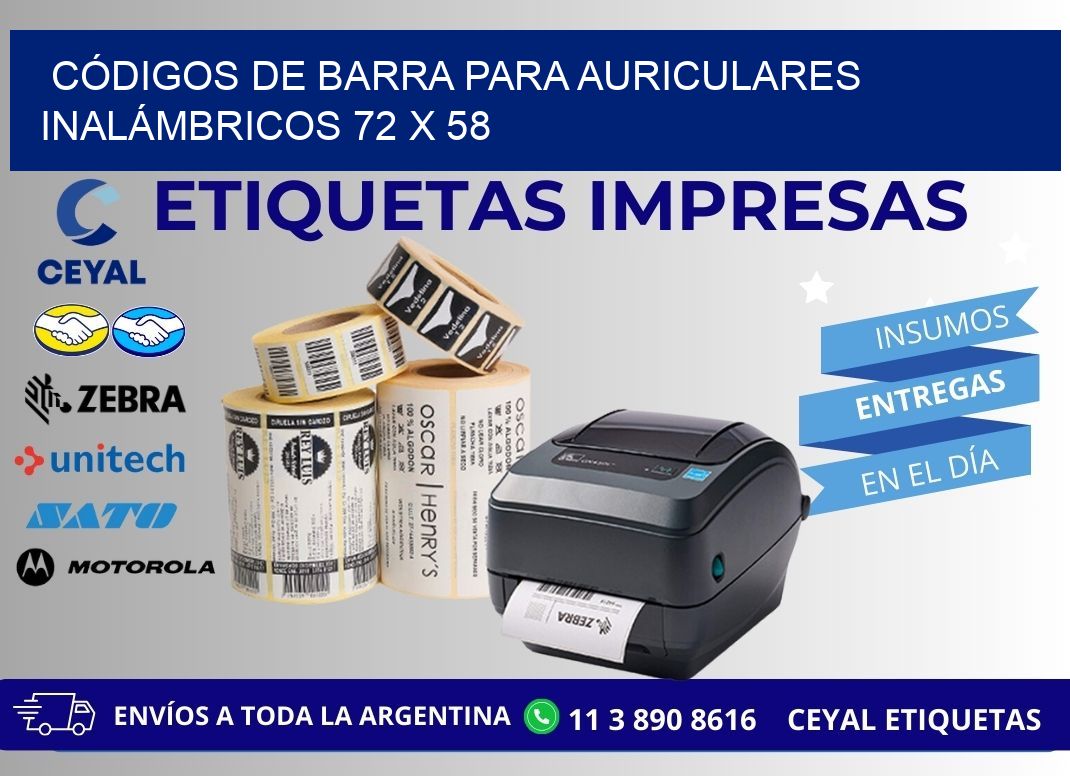 CÓDIGOS DE BARRA PARA AURICULARES INALÁMBRICOS 72 x 58
