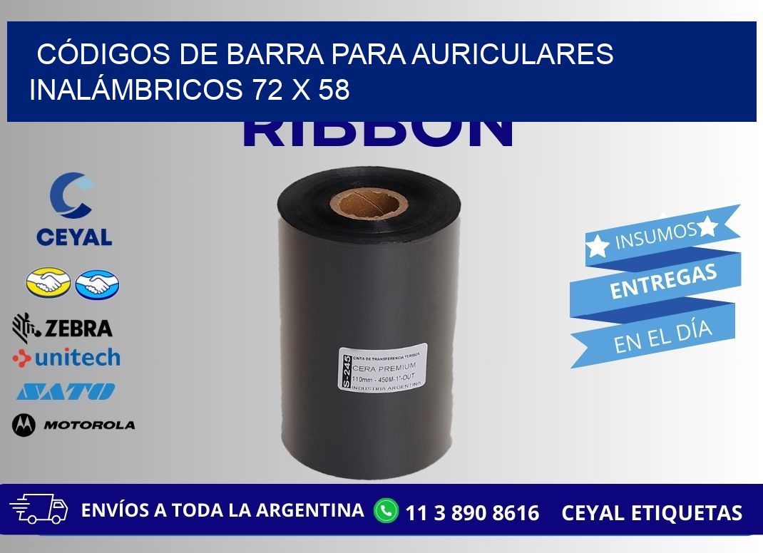 CÓDIGOS DE BARRA PARA AURICULARES INALÁMBRICOS 72 x 58